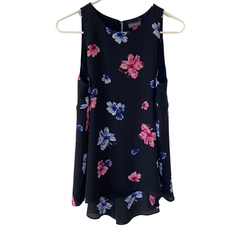 Vince Camuto Black Sleeveless Floral Blouse